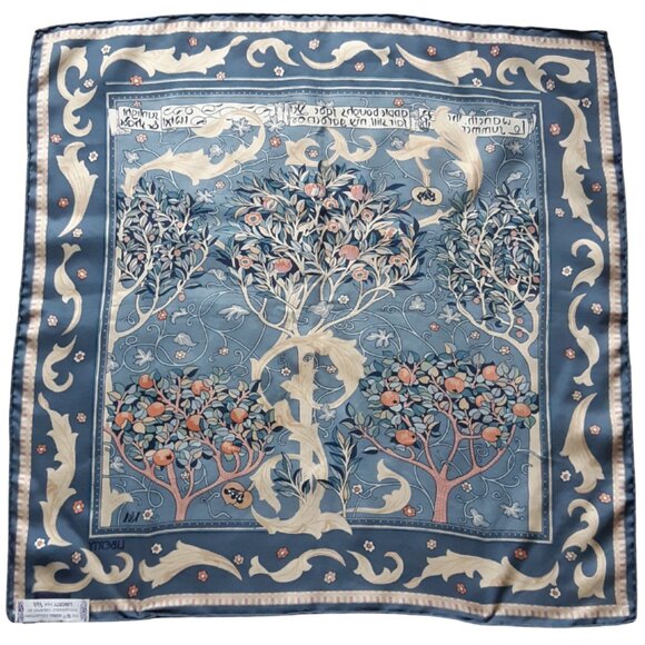 Liberty Wm Morris Collection Blue and Cream Silk Twill Vintage Scarf The Orchard - Picture 2 of 9